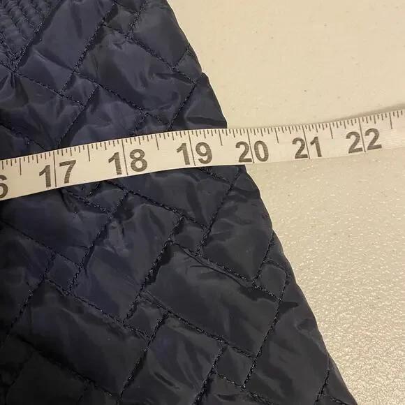 Cole Haan Signature NavyBlue Leather Trim quilted belted Coat Jacket SP Zip Snap - Picture 4 of 13